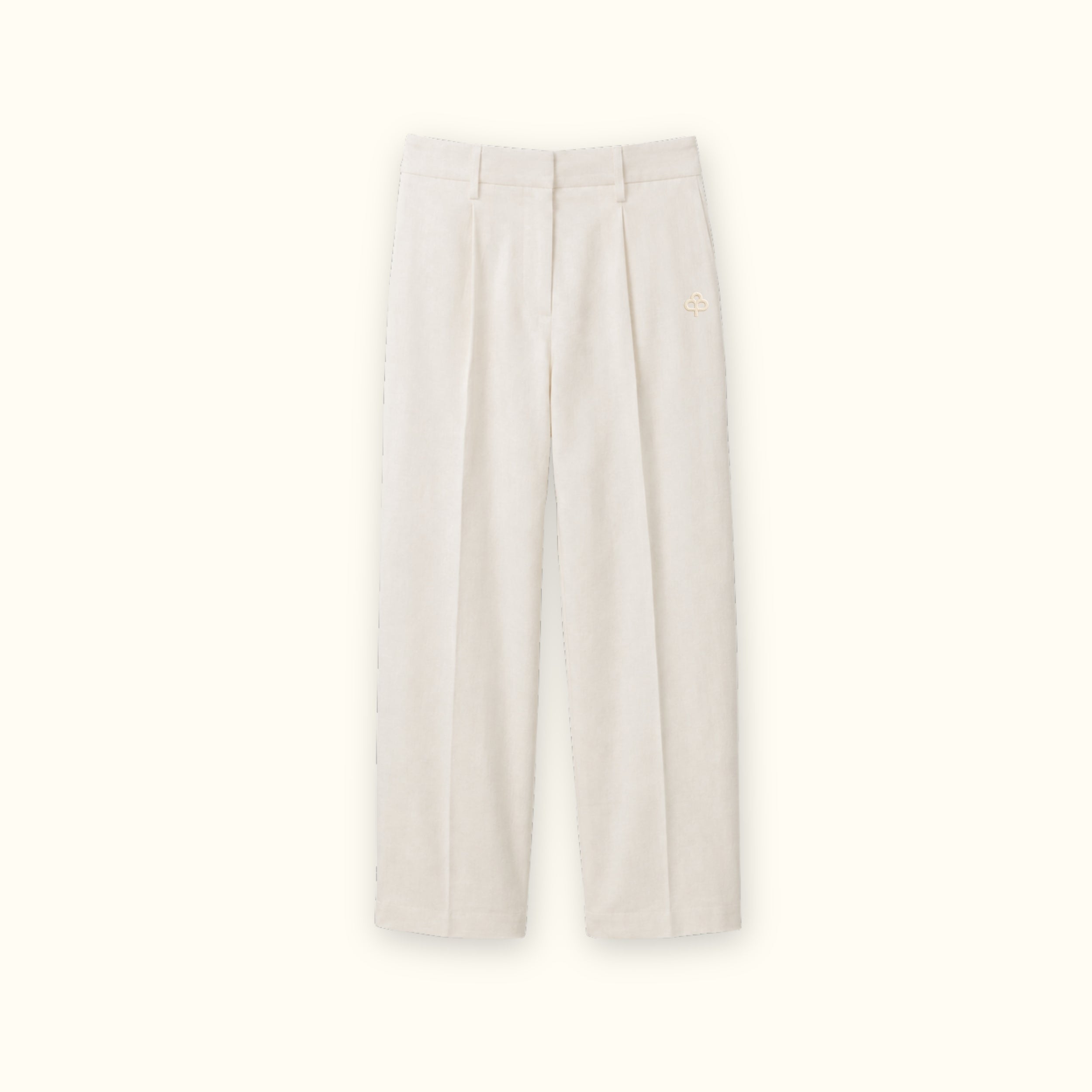 Pantaloni in lino straight leg Off White, vista frontale, con pince e linea dellstraight leg