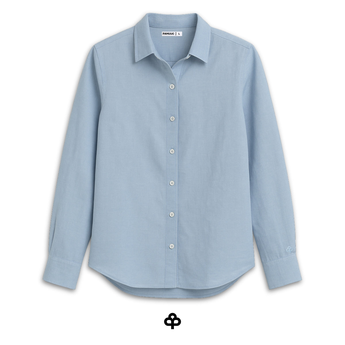 Damen Langarm Leinenhemd — Blau