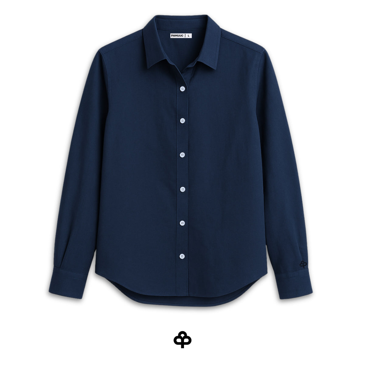 Damen Langarm Leinenhemd — Marineblau