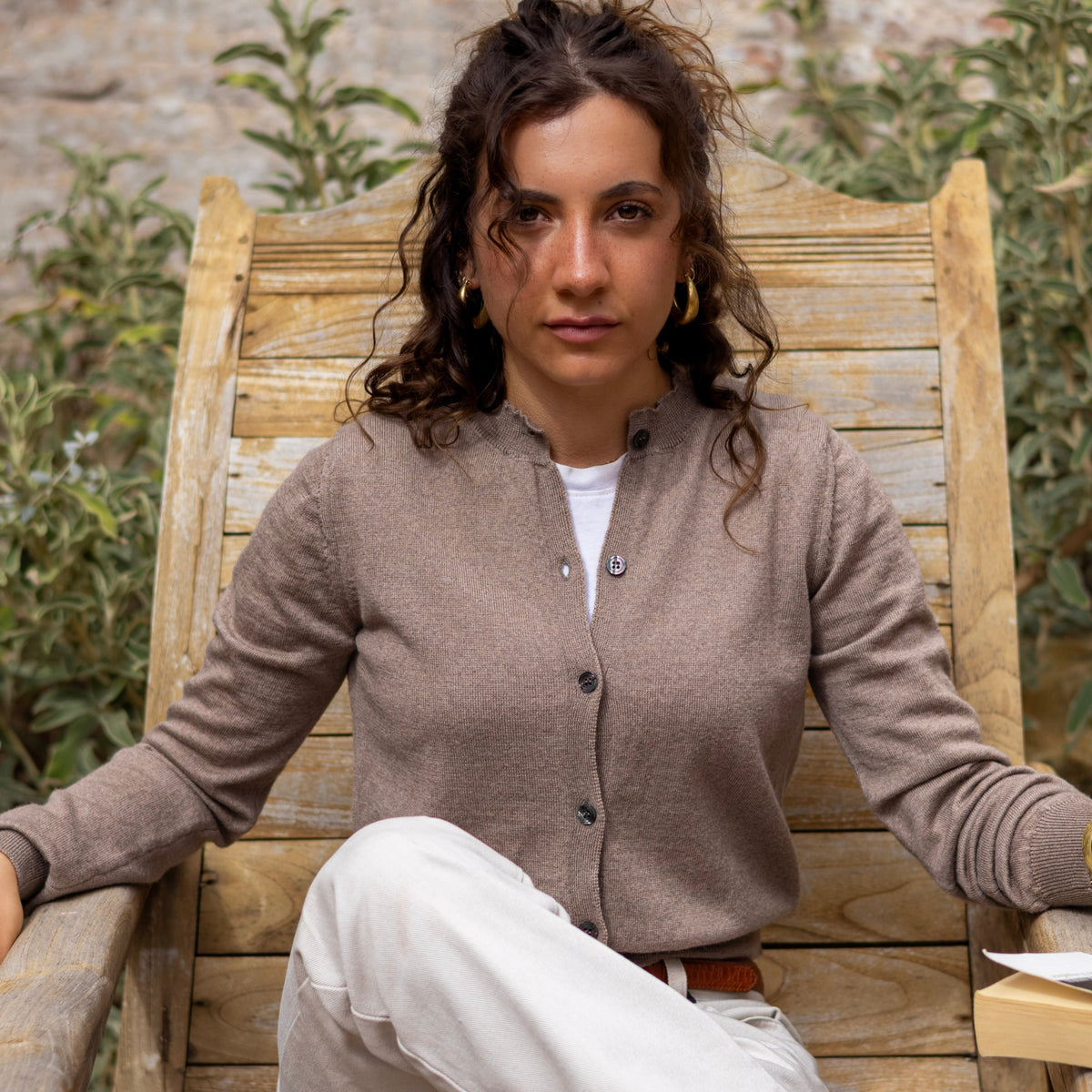 Merinowolle Cardigan — Beige