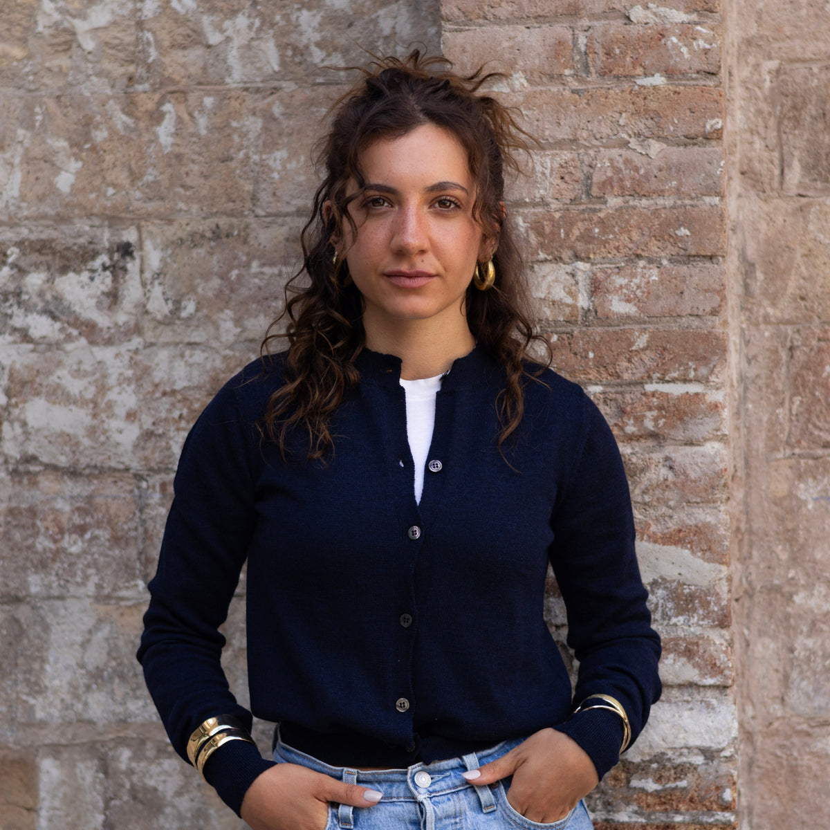 Merinowolle Cardigan — Marineblau