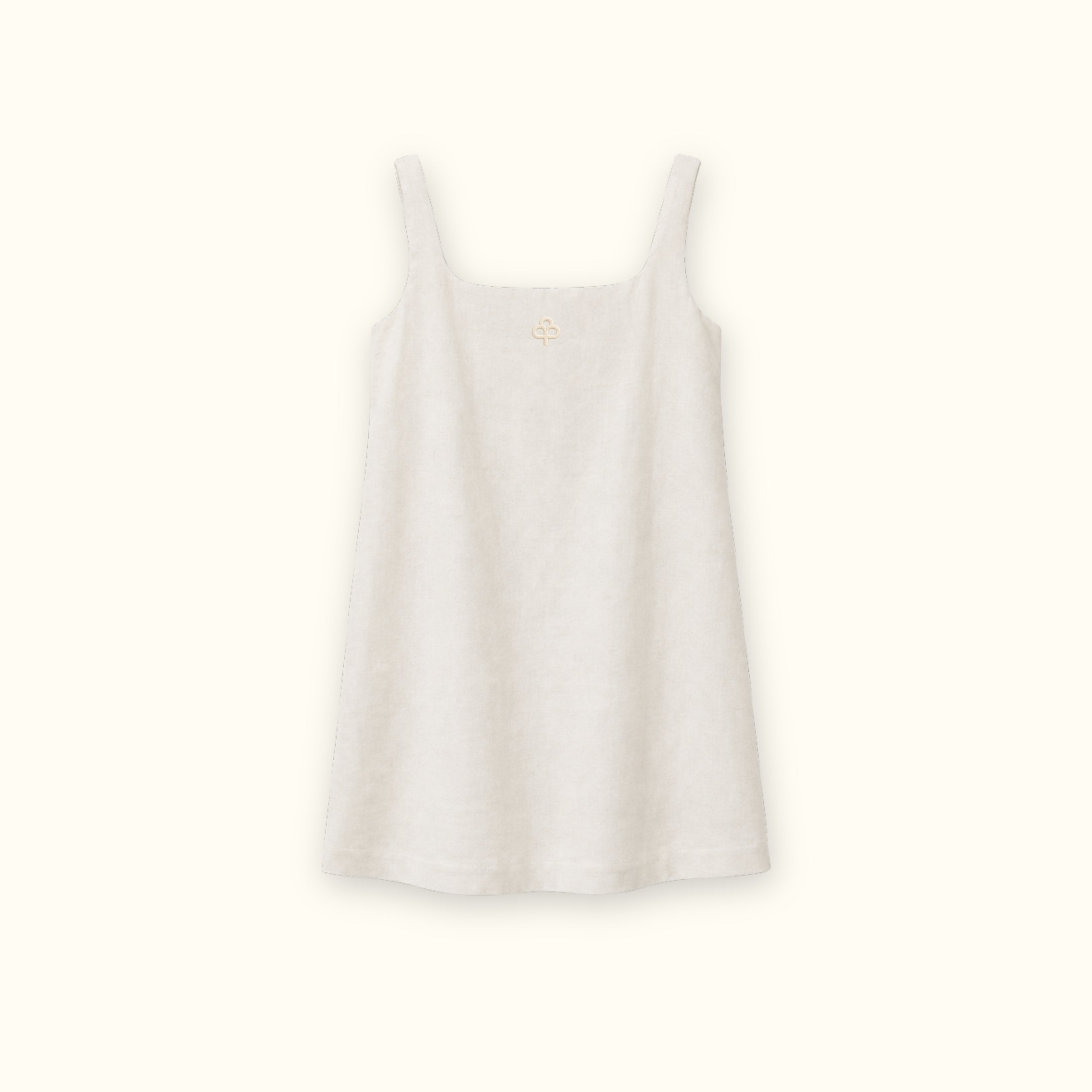 Linen Mini Dress in Off White, front view, showing neckline and dress silhouette
