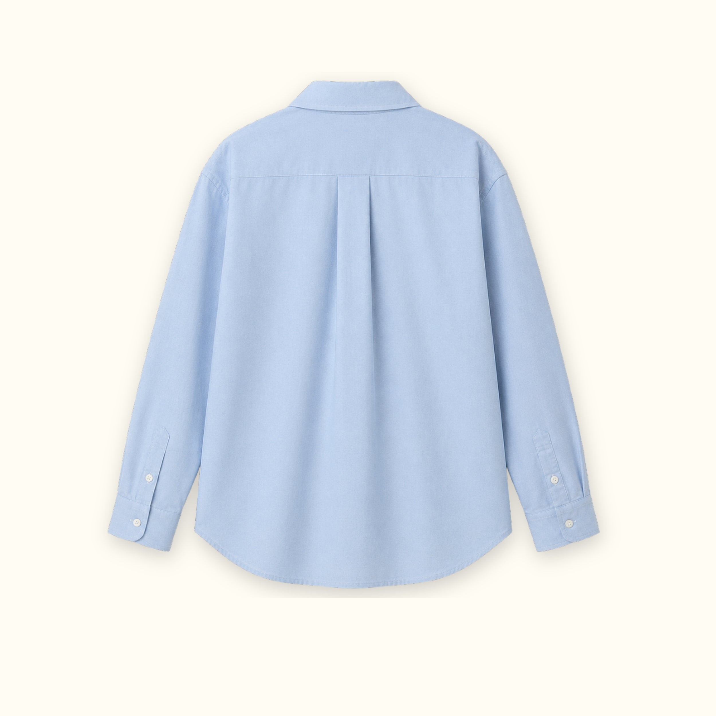 Chemise Oxford coupe medium bleu clair, vue de dos, montrant le col, l’ourlet et la coupe décontractée